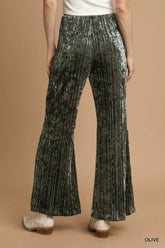 Umgee Velvet Pleated Wide Leg Pants OutfitFlow